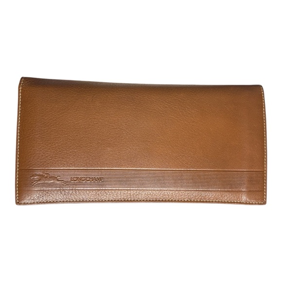 Longchamp Leather Bifold Wallet Chestnut Brown Vintage Classic Genuine - Picture 1 of 5